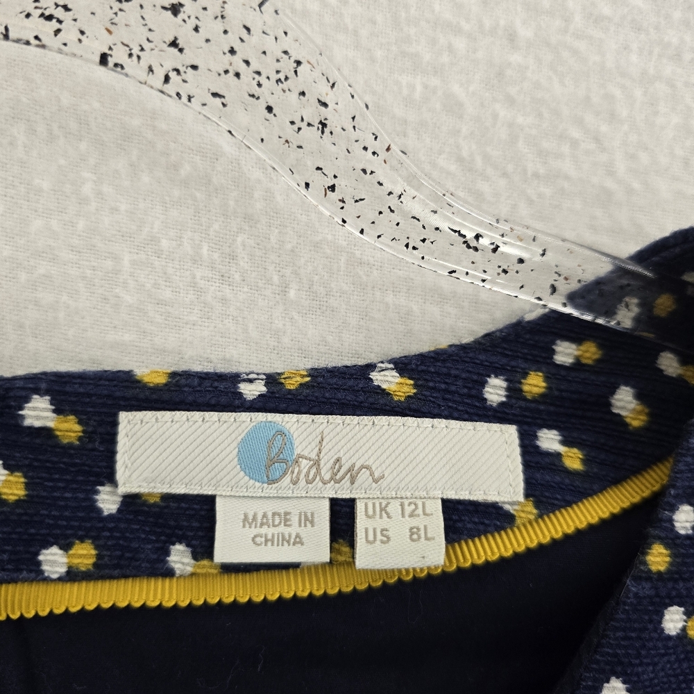 BODEN Navy Blue W/ White&yellow Dots S Sleeve Shift Zip Back Cotton Dress. Sz 8 - Picture 7 of 12
